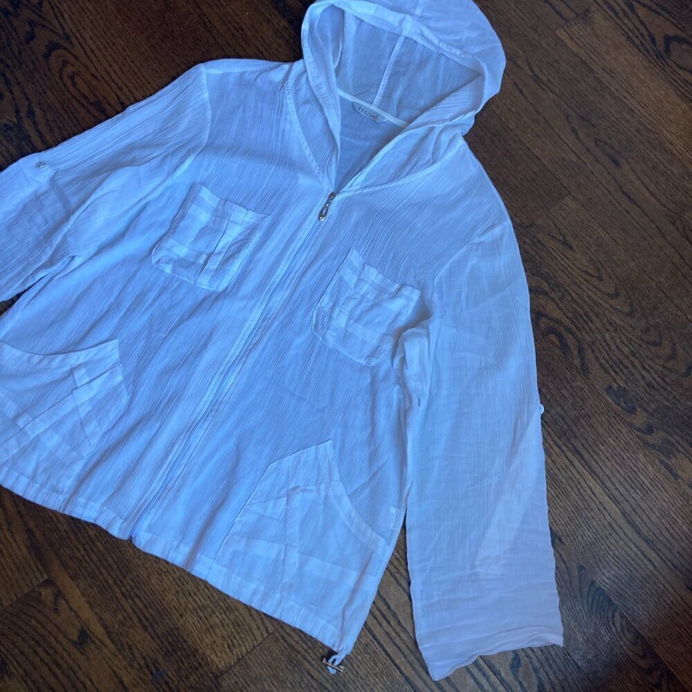 NAKISH BOHEMIAN BEACHY HOODIE JACKET SHEER/WHITE - SIZE Large- - Picture 4 of 15
